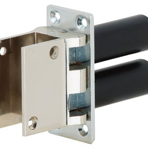 Häfele Pendeltürband mit Feststellung für ungefälzte Türen mit 2 Federn, Kunststoff grau – Türdicke 19-24 mm