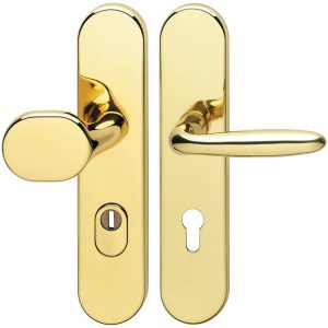 Hoppe Sicherheitsgarnitur DIN-NORM PZ 72 Schutzbeschlag Drücker/Knopf Modell VERONA Messing poliert-