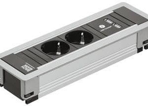 Häfele Steckdosen-Element Modular mit Einbaurahmen, 2 Schuko-Steckdosen + 1 USB-Lademodul