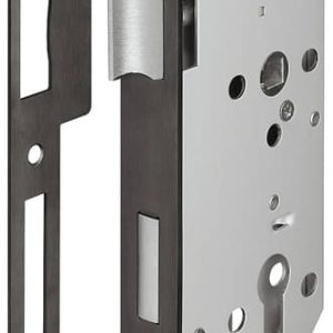 Häfele Einsteckschloss H8100 für Holztüren PZ 72 Dornmaß 55 mm graphitschwarz Klasse 3, Stulp rund – 24 mm