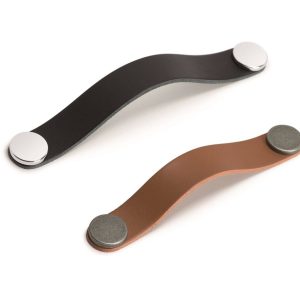 Viefe Möbelgriff FLEXA aus Metall & Leder, 160 mm – Schwarz – Chrom poliert