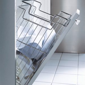 Kesseböhmer Wäschekorb Excellent mit Griffabsenkung Stahl verchromt, 300 mm – 235 x 254 x 420 mm