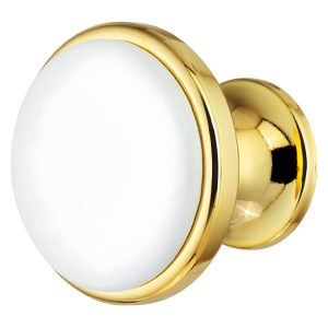 Häfele Möbelknopf H2071 rund Ø 34 mm, goldfarben poliert – Einlage weiß
