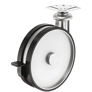 Häfele Design-Möbelrolle H4823 Tragkraft 80 kg lenkbar Anschraubplatte oder Gewindstift M10, mit Feststeller – mit Anschraubplatte