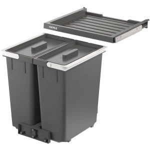 Häfele Doppel-Abfallsammler CYCLE mit Auszugablage, Korpusbreite 450 mm – 2 x 18l