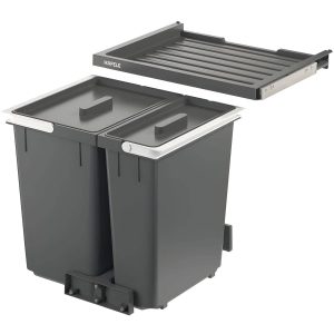 Häfele Doppel-Abfallsammler CYCLE mit Auszugablage, Korpusbreite 500 mm – 1 x 16l + 1 x 9l