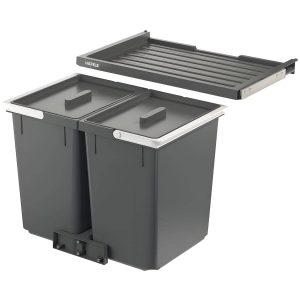 Häfele Doppel-Abfallsammler CYCLE mit Auszugablage, Korpusbreite 600 mm – 2 x 23l