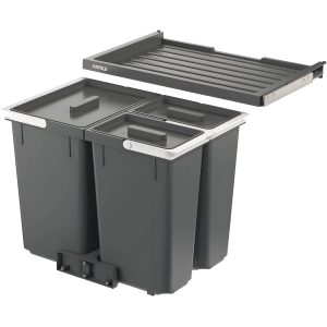 Häfele Dreifach-Abfallsammler CYCLE mit Auszugablage, Korpusbreite 500 mm – 2 x 10l + 1 x 13l
