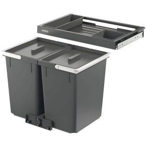 Häfele Doppel-Abfallsammler CYCLE mit PREMIUM Auszugablage, Korpusbreite 600 mm 2 x 26l