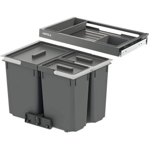 Häfele Dreifach-Abfallsammler CYCLE mit PREMIUM Auszugablage, Korpusbreite 600 mm 2 x 7l + 1 x 16l