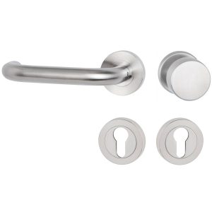 Hermat Türdrücker BASIC 01 aus Edelstahl, Knopf / Drücker – DIN links Edelstahl matt