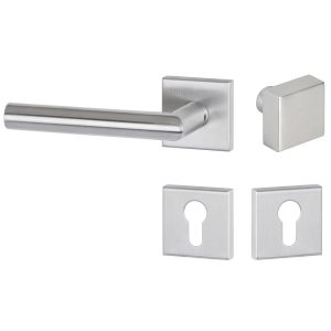 Hermat Türdrücker BASIC 02 aus Edelstahl, Knopf / Drücker – DIN links Edelstahl matt