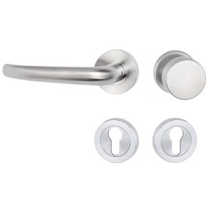 Hermat Türdrücker BASIC 08 aus Edelstahl, Knopf / Drücker – DIN links Edelstahl matt