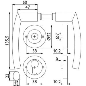 Hermat Türdrücker BASIC 10 aus Edelstahl, PZ – Profilzylinder Edelstahl matt