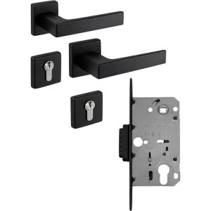 Fimet Türdrücker PUSH mit Magnetfallenschloss SET AT / IT-Norm, PZ – Profilzylinder – Schwarz matt
