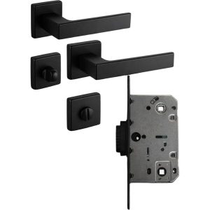 Fimet Türdrücker PUSH mit Magnetfallenschloss SET AT / IT-Norm, WC – Badezimmer – Schwarz matt