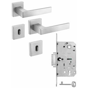 Fimet Türdrücker PUSH mit Magnetfallenschloss SET AT / IT-Norm, BB – Buntbart – Chrom satiniert