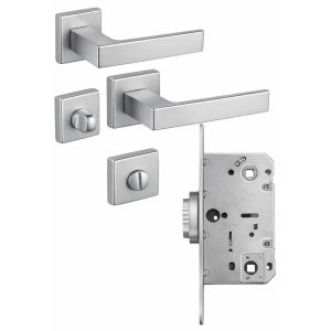 Fimet Türdrücker PUSH mit Magnetfallenschloss SET AT / IT-Norm, WC – Badezimmer – Chrom satiniert