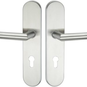 Hermat Sicherheitsgarnitur DIN-Norm PZ 92 mm Drücker/Drücker Schutzbeschlag Edelstahl HE10000