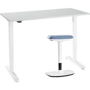 2-tlg. Büromöbel-Set, Home Office Schreibtisch, elektrisch höhenverstellbar, lichtgrau/weiß