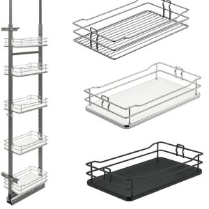 Häfele Hochschrank-Frontauszug mit Gitter oder Tablarboden und Dämpfung, Set mit 5 Tablaren schwarz
