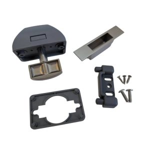 Siso Möbelschloss LONG LATCH mit Druckknopfverriegelung, rechteckig Holzstärke 12 – 16 mm edelstahl finish