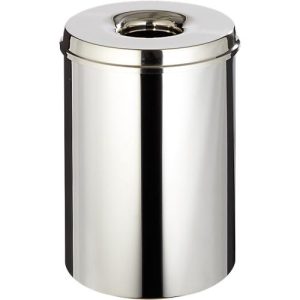 Abfallsammler, für den Innen- & Außenbereich, Volumen 15 l, selbstlöschender Deckel, Ø 255 x H 300 mm, Edelstahl/edelstahlfarben