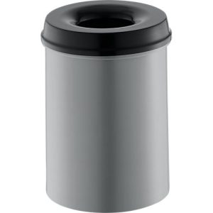 Abfallsammler, für den Innen- & Außenbereich, Volumen 15 l, selbstlöschender Deckel, Ø 255 x H 300 mm, Metall, alufarbig/schwarz