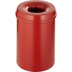 Abfallsammler, für den Innen- & Außenbereich, Volumen 15 l, selbstlöschender Deckel, Ø 255 x H 300 mm, Metall, rot/rot