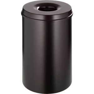 Abfallsammler, für den Innen- & Außenbereich, Volumen 15 l, selbstlöschender Deckel, Ø 255 x H 300 mm, Metall, schwarz/schwarz