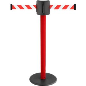 Absperrpfosten GLAD 28, L 350 x B 350 x H 1000 mm, Doppel-Gurtband, Gurtauszug 2 x 4 m, rot