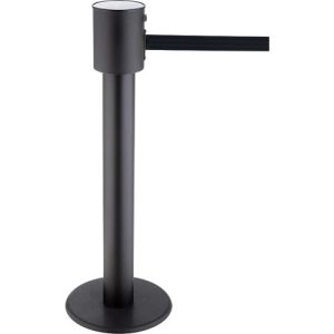 Absperrpfosten RS-Guidesystems® GLA 200, schwarz, Gurtband schwarz & ausziehbar bis 20 m, Ø 350 x H 1000 mm, Metall lackiert & Kunststoff