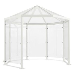 Achteck-Raucherpavillon Modell Paris (o. Seitenwände), grauweiß RAL 9002