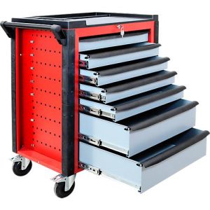 ADB Werkstattwagen HQ, mit 190-teiligem Werkzeugset, 7 Schubladen, Schiebegriff, Zentralverschluss, B 750 x T 475 x H 985 mm, feuerrot RAL 3000