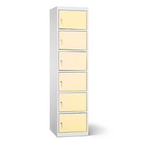 Akku Ladeschrank, 6 Abteile mit Zylinderschloss, Stahlblech lichtgrau RAL 7035/hellelfenbein RAL 1015