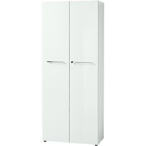 Aktenschrank MONTERIA, Front aus Glas, abschließbar, 5 OH, B 800 x T 370 x H 1960 mm, weiß