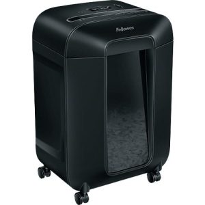 Aktenvernichter Fellowes® Powershred LX 85, Partikelschnitt 4 x 40 mm, P-4, 19 l, 12 Blatt Schnittleistung, mit Rollen, schwarz