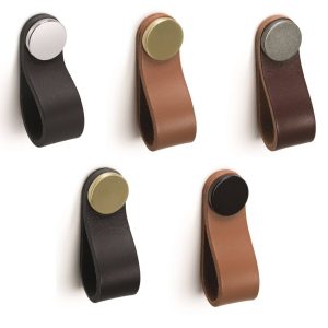 Viefe Möbelknopf FLEXA aus Metall & Leder, Beige – Zinn antik