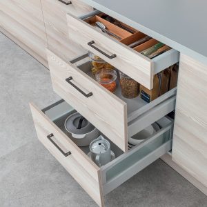 Häfele Schubladenbox MATRIX BOX S35 aus Stahl, weiß mit Dämpfung 35 kg, Höhe 199 mm – 1 Reling – 300 mm