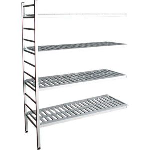 Aluminium-Steckregal, Anbaufeld, mit 4 Kunststoff-Rost-Fachböden, H 1800 x B 1000 x T 400 mm