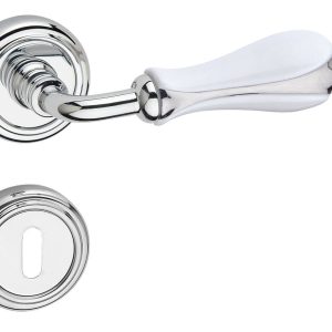 Fimet Türdrücker ANASTASIA 198-266 aus Messing & Porzellan, BB – Buntbart – Chrom poliert