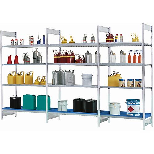 Anbauregal REG 1044 für Gefahrstoffregal asecos REG 1044, B 1010 x T 440 x H 2000 mm, mit 20 l Auffangwanne und 3 Stahl-Gitterostböden