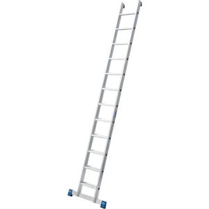 Anlegeleiter Krause, TRBS 2121-2, Arbeitshöhe 4100 mm, 12 rutschfeste Profilstufen mit T 80 mm, Fußstopfen, Quertrav., Alu