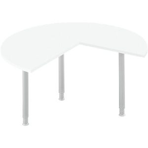 Ansatztisch, 3/4 Kreis, Ø 1400 mm, Ansatz rechts/links, weiß/weißalu