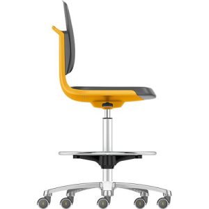 Arbeitsdrehstuhl Labsit hoch, Integralschaum, Sitz-Stopp-Rollen, B 450 x T 420 x H 560 – 810 mm, orange