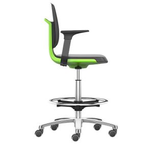 Arbeitsdrehstuhl Labsit hoch, Kunstleder, Sitz-Stopp-Rollen, B 450 x T 420 x H 560 – 810 mm, grün