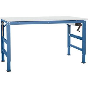 Arbeitstisch Ergo K, m. Kurbel, 1500 x 800 mm, Tischplatte Kunststoff, brillantblau