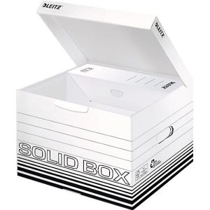 Archivbox Leitz Solid Box M 6118, mit Klappdeckel & Aufbau-Automatik, 10 Stück, weiß