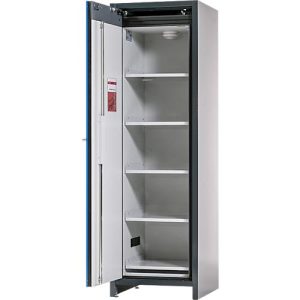Asecos Akku-Lagerschrank ION-CORE-90 CS 600, 5 Fachböden gelocht + 1 Bodenauffangwanne, B 599 x T 615 x H 1953 mm