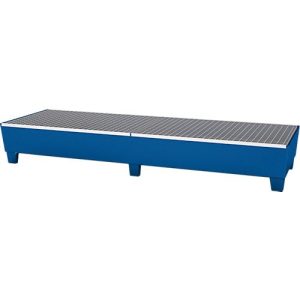 Auffangwanne ASECOS, Stahl, mit Gitterrost u. Staplerschuhen, 400 l Auffangvolumen, B 815 x T 2470 x H 355 mm, lackiert